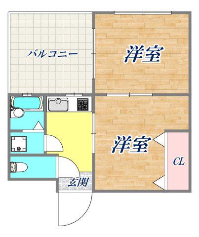 シティハイツ二宮(2K/5階)の間取り写真