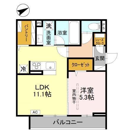 D-SERENO豊岡5丁目 A棟(1LDK/2階)の間取り写真