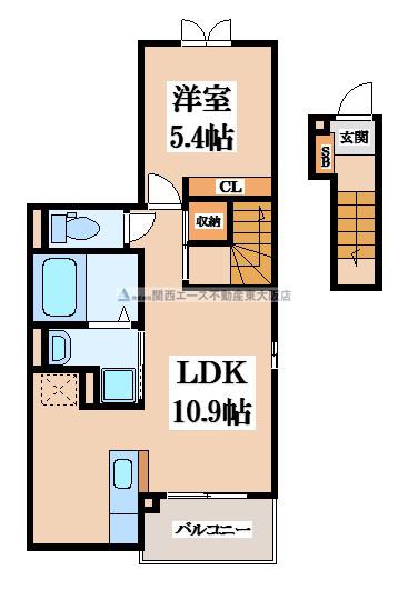 シャン・ド・フルールI(1LDK/2階)の間取り写真