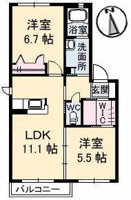 SELENE(2LDK/2階)の間取り写真