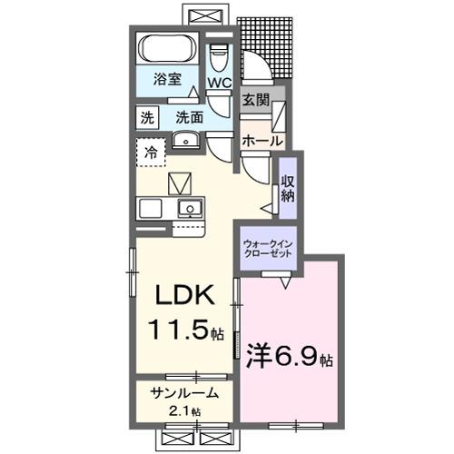 ヒカルサ富山水橋(1LDK/1階)の間取り写真
