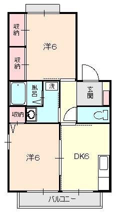 ビラ服部D(2DK/1階)の間取り写真