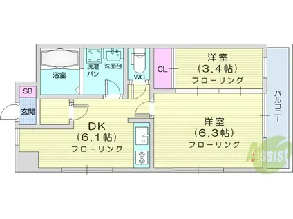 パルメゾン泉(2DK/5階)の間取り写真