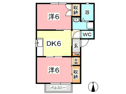 ニングル土倉 A-II(2DK/1階)の間取り写真