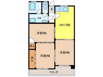 トヨダハイビル(3DK/6階)の間取り写真