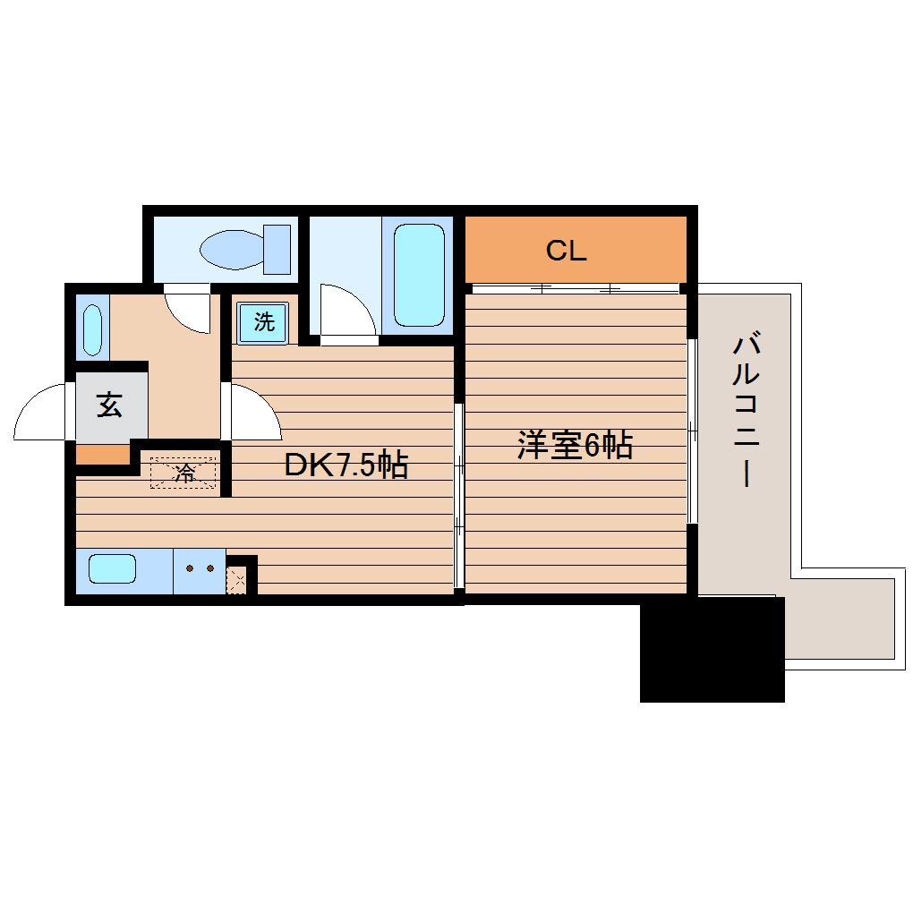 平和マンション北仙台(1DK/5階)の間取り写真