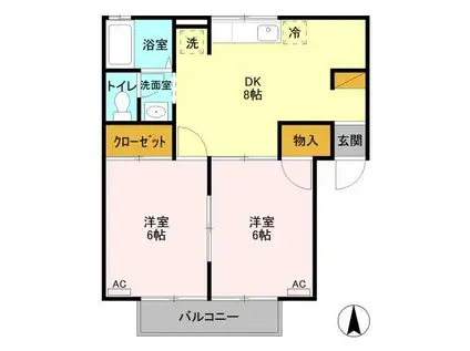 セジュール藤塚A(2DK/2階)の間取り写真