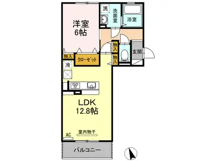 ラナマラキB棟(1LDK/1階)の間取り写真