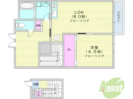 コージィコート弐番館(1LDK/2階)の間取り写真