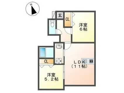 トラミッドヴィラ花田(2LDK/1階)の間取り写真