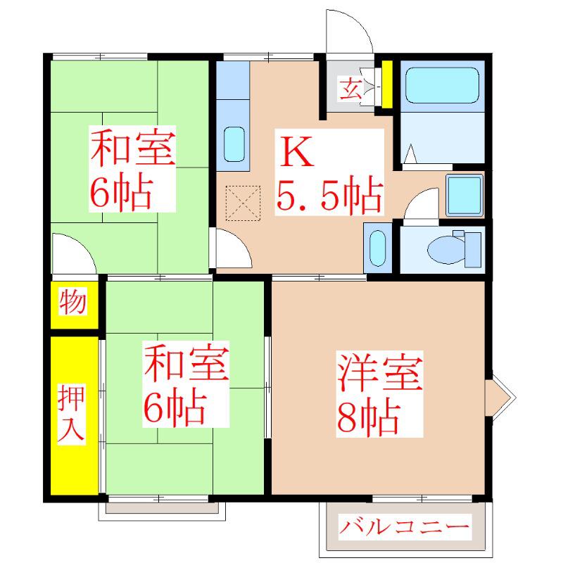 ルミエール2号棟(3K/2階)の間取り写真