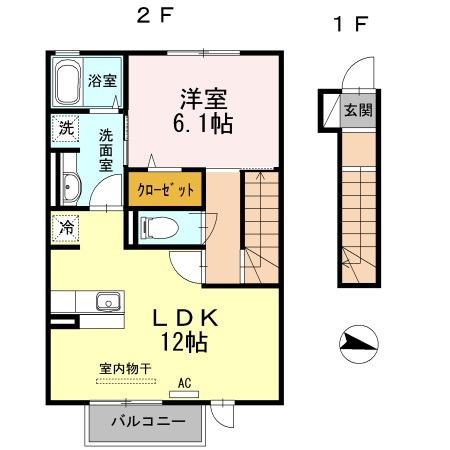 サンドハウス B棟(1LDK/2階)の間取り写真