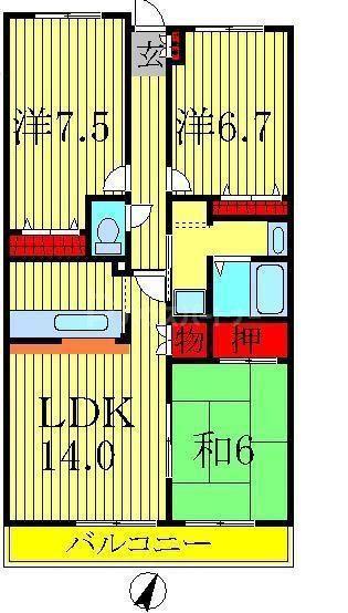 モラダあけぼの(3LDK/1階)の間取り写真