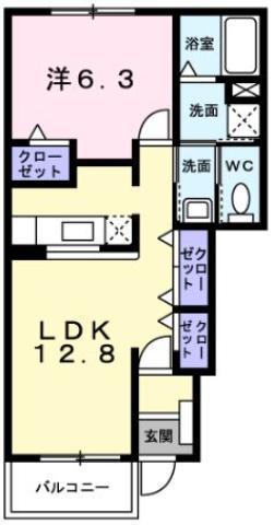 アンジェリカ A(1LDK/1階)の間取り写真