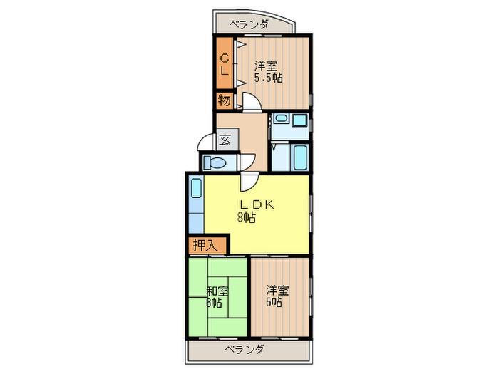 新美レジデンスⅡ(3LDK/3階)の間取り写真