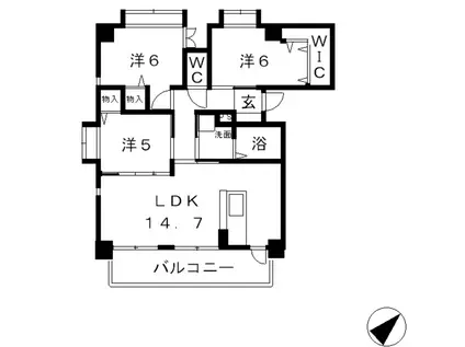ビバリースクエア老松(3LDK/8階)の間取り写真