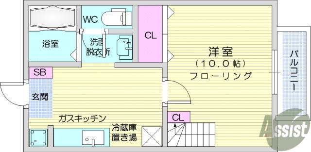 エスポワールシャトー愛子Ⅱ(1K/1階)の間取り写真
