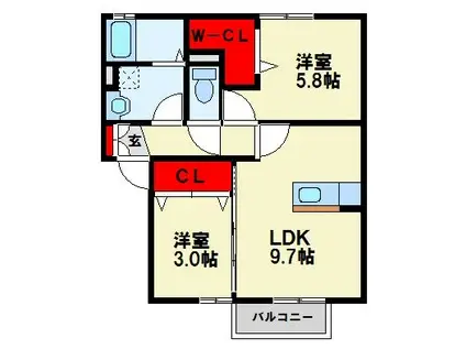 グランジュデ A棟(2LDK/1階)の間取り写真