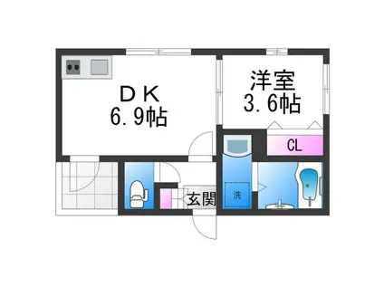 ハーモニーテラス林寺IX(1DK/3階)の間取り写真