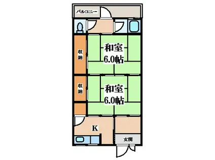 近鉄けいはんな線 新石切駅 徒歩23分 2階建 築52年(2DK/1階)の間取り写真
