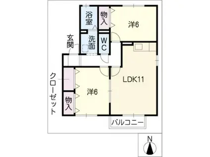 ドミール大谷台A(2LDK/2階)の間取り写真