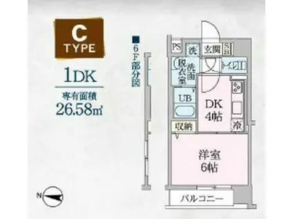 ディオコート長町(1DK/6階)の間取り写真