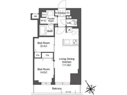 BLUROCK後楽園(2LDK/10階)の間取り写真