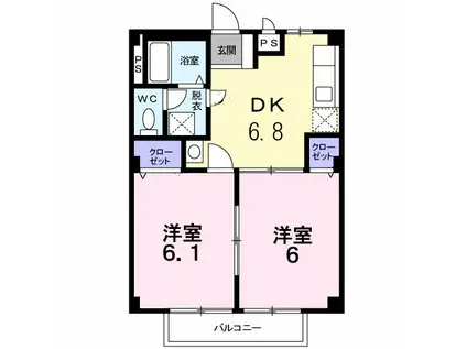 アドミラブール(2DK/1階)の間取り写真