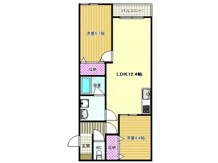 BADGE島泉(2LDK/3階)の間取り写真