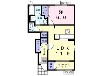 ノワ・ド・ココA(1LDK/1階)の間取り写真