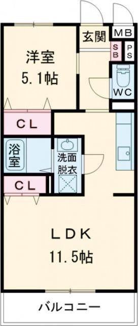 ソルーナ松橋(1LDK/1階)の間取り写真