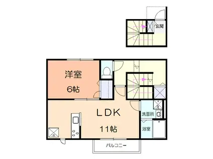 マツカゼII(1LDK/2階)の間取り写真