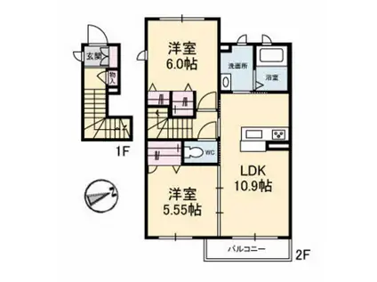 シャーメゾンTOKIWA(2LDK/2階)の間取り写真