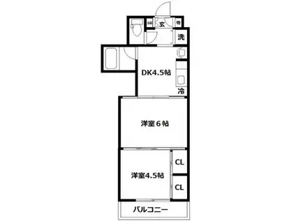 クレスト連坊(2DK/5階)の間取り写真