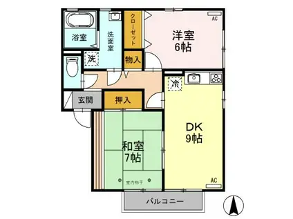 ガーデンハイツ21 下浜田町(2DK/1階)の間取り写真