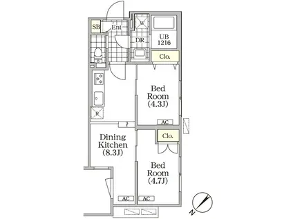 BRICK RESIDENCE 目黒本町(2DK/1階)の間取り写真