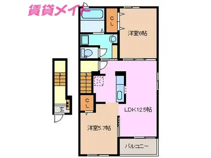 グラシアス 29 II(2LDK/2階)の間取り写真