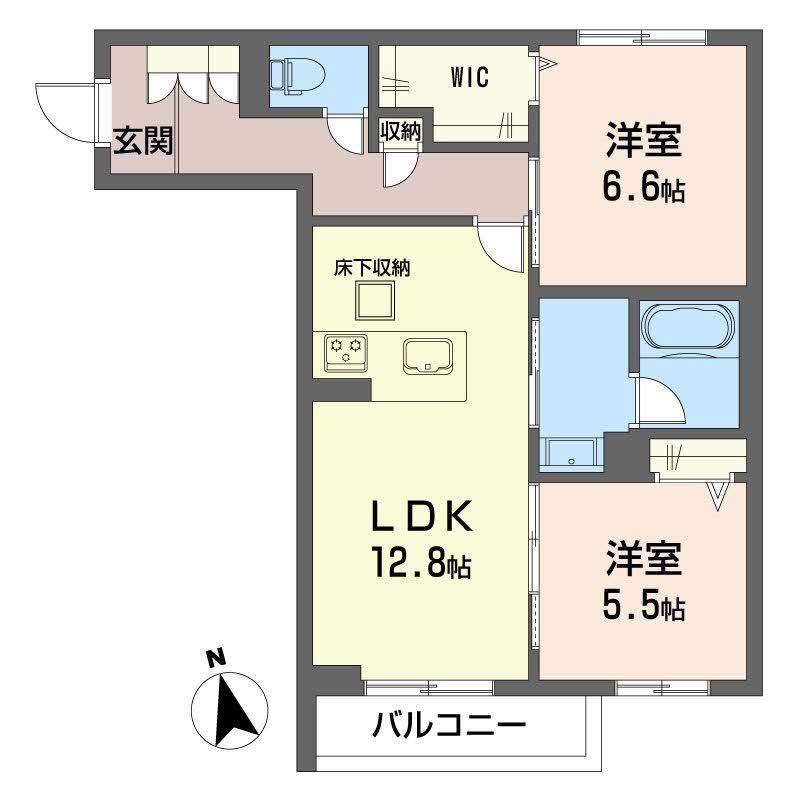 グランディア古川(2LDK/1階)の間取り写真