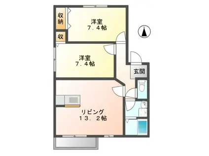 エル・デュー(2LDK/2階)の間取り写真