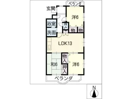 ベルメゾン青山(3LDK/2階)の間取り写真