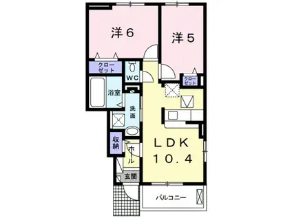 シャンティ II(2LDK/1階)の間取り写真