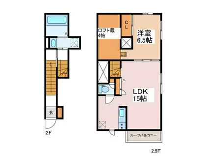 ST.LUCIA A(1LDK/2階)の間取り写真