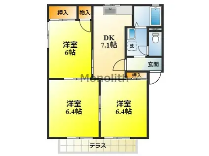 ボナール(3DK/2階)の間取り写真