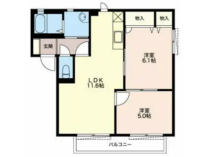 パティオ萩(2LDK/1階)の間取り写真