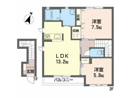 シャーメゾンWAYU A(2LDK/2階)の間取り写真
