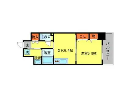 エグゼリエみなと通(1LDK/5階)の間取り写真