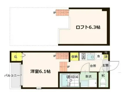 ハーモニーテラス東仙台VI(1K/2階)の間取り写真