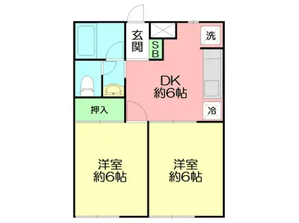 ディアコート開成A棟(2DK/1階)の間取り写真