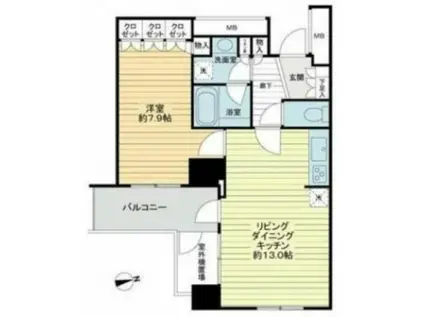 スカイグランデ汐留(1LDK/18階)の間取り写真