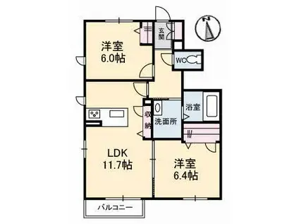 サンビレッジ B棟(2LDK/1階)の間取り写真